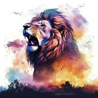 AI generated Watercolor Lion on a white background. For T-shirt Design. AI Generated photo