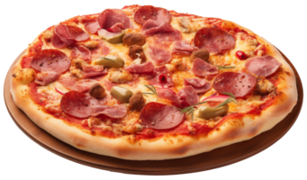 AI generated Pizza with salami, on a transparent isolated background png