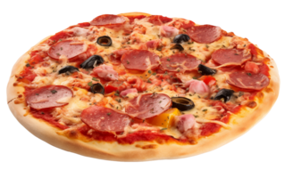 AI generated Pizza with salami, on a transparent isolated background png