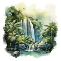 AI generated Green tropical waterfall in the forest. AI Generated photo