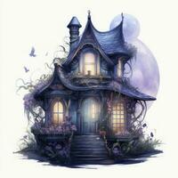 AI generated Moonlight dark themed night elf fairytale fantasy fairy house. AI Generated photo