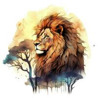 AI generated Watercolor Lion on a white background. For T-shirt Design. AI Generated photo