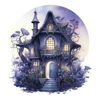 AI generated Moonlight dark themed night elf fairytale fantasy fairy house. AI Generated photo