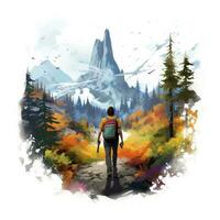 AI generated Vibrant colors wilderness hiking scene for t-shirt. AI Generated photo