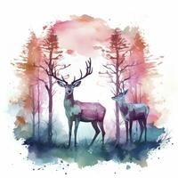 AI generated Colorful Deers in Forest. T-shirt design. AI Generated photo