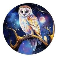 AI generated Watercolor magical owl sitting on a tree branch for T-shirt Design. AI Generated photo