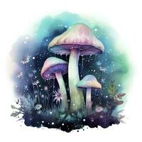 AI generated Watercolor Magical Mushrooms for T-shirt Design. AI Generated photo