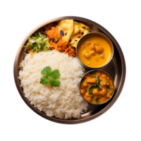 AI generated rice with chicken and vegetables Plate of Indian Curry  on transparent background PNG image