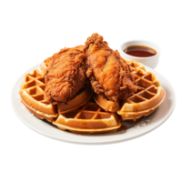 AI generated Plate of Chicken and Waffles  on transparent background PNG image