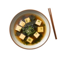 AI generated Plate of Miso Soup with Tofu  Seaweed and chopsticks on transparent background PNG image