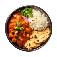 ai generiert Reis mit Hähnchen und Gemüse Teller von indisch Curry auf transparent Hintergrund png Bild