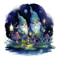 AI generated Watercolor Moonlit Glow of Enchanted Mushrooms for T-shirt Design. AI Generated photo