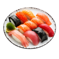 ai gegenereerd bord van sushi nigiri Aan transparant achtergrond PNG beeld