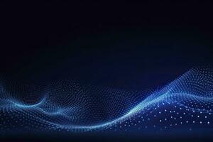 AI generated Dynamic blue particle wave. Abstract sound visualization. Digital structure of the wave flow of luminous particles. AI Generated. photo
