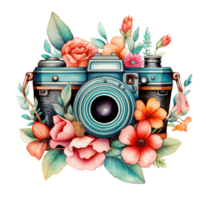 ai generiert Kamera Blumen- ausgeschnitten Jahrgang Kamera Blumen- ausgeschnitten Mode png