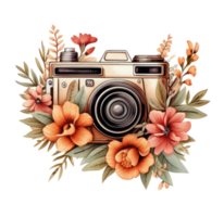 AI generated camera floral cutout vintage camera floral cutout fashion png