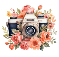 AI generated camera floral cutout vintage camera floral cutout fashion png