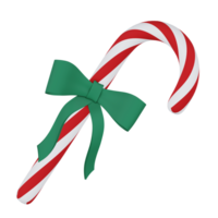 Christmas sweet cane with green ribbon 3d icon isolated png