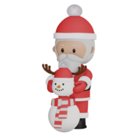 Cute santa claus making the snowman 3d rendered icon isolated png