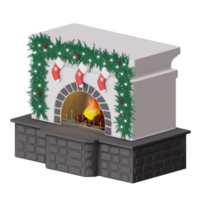 Christmas fireplace illustration with stockings 3d icon isolated png