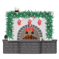 Christmas fireplace illustration with santa in chimney 3d icon isolated png