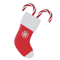 Christmas red sock with sweet candy canes 3d icon isolated png