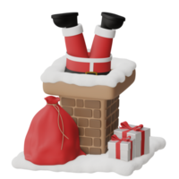 Cute christmas santa claus in the chimney 3d rendered icon isolated png