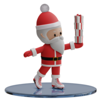 Cute christmas santa claus with gifts on the ice skates 3d rendered icon isolated png