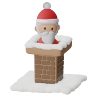 Cute christmas santa claus in the chimney 3d rendered icon isolated png