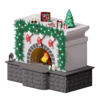 Christmas fireplace illustration with decorations 3d icon isolated png