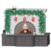 Christmas fireplace illustration with santa in chimney 3d icon isolated png