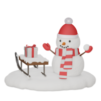 Cute snowman in hat and scarf 3d rendered icon isolated png