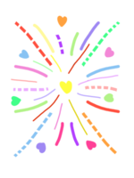 fireworks, hearts, and stars on a transparent background png