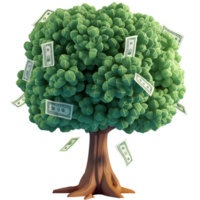 ai generado lozano árbol haciendo papel dinero, 3d diseño. adecuado para Finanzas y negocio png