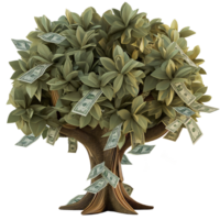 AI generated Lush tree making paper money, 3d design. Suitable for finance and business png