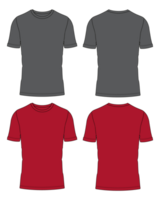 Grey and Red color Short sleeve t shirt flat sketch isolated on transparent background png