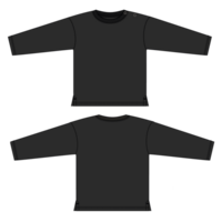 Long sleeve t shirt technical drawing fashion flat sketch illustration black color template for baby boys isolated on transparent background png