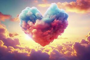 AI generated Beautiful colorful valentine's day heart in the clouds as abstract background. AI Generated photo