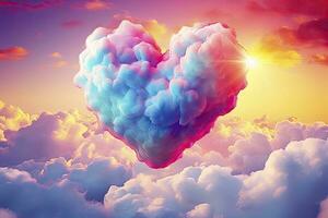 AI generated Beautiful colorful valentine's day heart in the clouds as abstract background. AI Generated photo