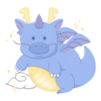 Cute cartoon blue dragon with cloud , animal 2024 elements png