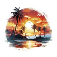 AI generated Tropical sunset for t-shirt design. AI Generated photo