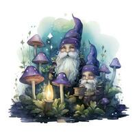 AI generated Watercolor Moonlit Glow of Enchanted Mushrooms for T-shirt Design. AI Generated photo