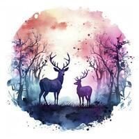 AI generated Colorful Deers in Forest. T-shirt design. AI Generated photo