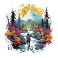 AI generated Vibrant colors wilderness hiking scene for t-shirt. AI Generated photo