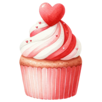 ai generado magdalena decorado con rojo y blanco crema y corazón conformado Mazapán para San Valentín día png