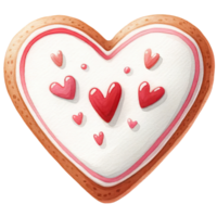 ai generado corazón conformado galletas decorado con rojo y blanco Formación de hielo azúcar para San Valentín día png