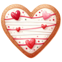 ai generato cuore sagomato biscotti decorato con rosso e bianca glassatura zucchero per San Valentino giorno png
