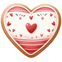 AI generated Heart shaped cookies decorated with red and white icing sugar for Valentine's Day png