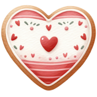 ai generato cuore sagomato biscotti decorato con rosso e bianca glassatura zucchero per San Valentino giorno png