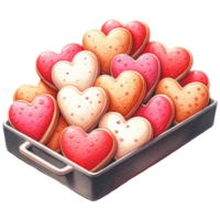 AI generated Heart shaped cookies decorated with red and white icing sugar for Valentine's Day png